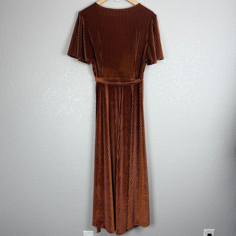 Boho Butterfly Sleeve Full Wrap Ribbed Velvet Dress Copper Rust XL Earthy NWT - Picture 7 of 11